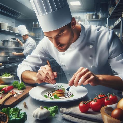 Premium Photo | A chef in a restaurant kitchen preparing a gourmet dish