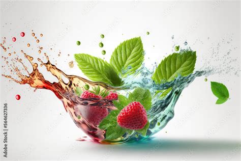 Water and Ice Tea splash with fruits isolated on white background ...