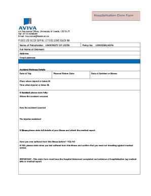 Fillable Online Aviva Hospitalisation Claim Form Docx Fax Email Print