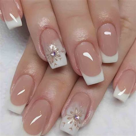 Amazon Foccna Nude Fake Nails Tips Square French Press On Nails Rhinestone Women S White