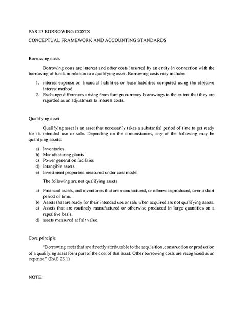pas  borrowing costs lecture notes  key concepts studocu