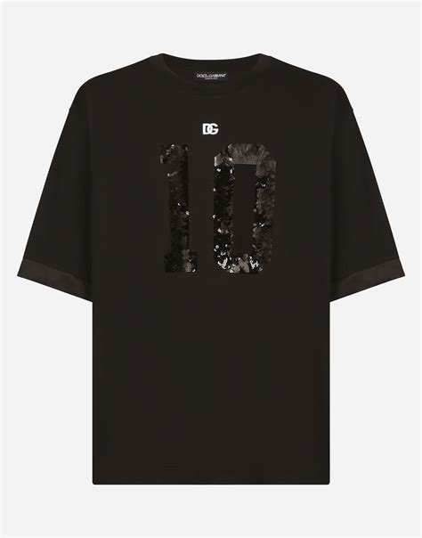 Short Sleeved T Shirt With Sequin Embellishment In Black For Men Dolceandgabbana®