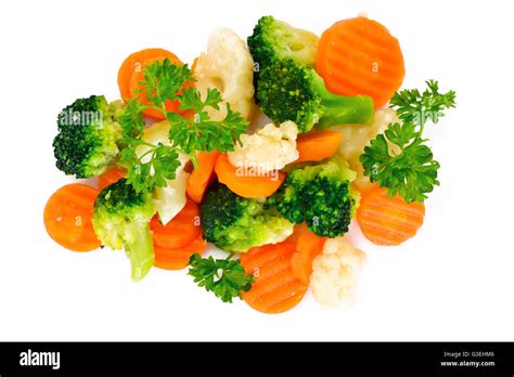 Steamed Vegetables Potatoes Carrots Cauliflower Broccoli Stock Photo