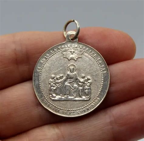 ANCIENNE MÉDAILLE RELIGIEUSE de Communion en Argent Massif 800