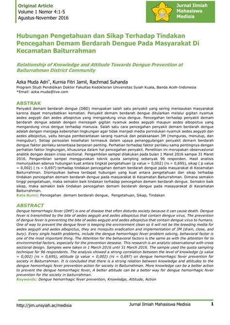 PDF Hubungan Pengetahuan Dan Sikap Terhadap Tindakan Pencegahan Demam