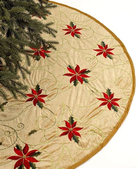 Holiday Lane Gold 48 Poinsettia Embroidered Christmas Tree Skirt In 2023 Christmas Tree Skirt