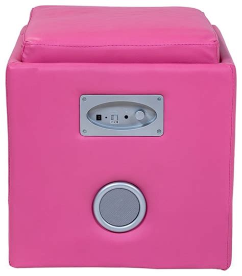 Bowery Hill Faux Leather Square Speaker Ottoman In Pink Finish