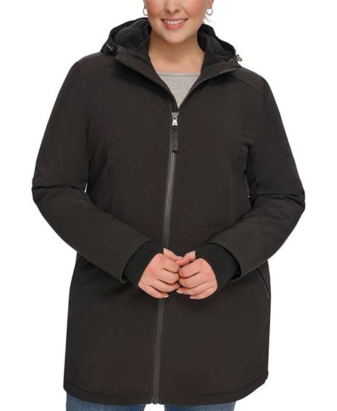 Calvin Klein Womens Plus Size Hooded Faux Fur Lined Anorak Raincoat Created For Macys Macy S