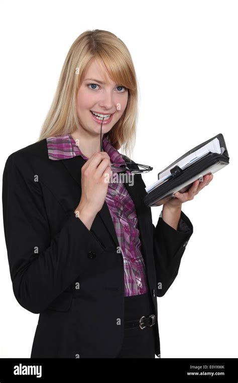 Cute Blonde Secretary Stock Photo Alamy