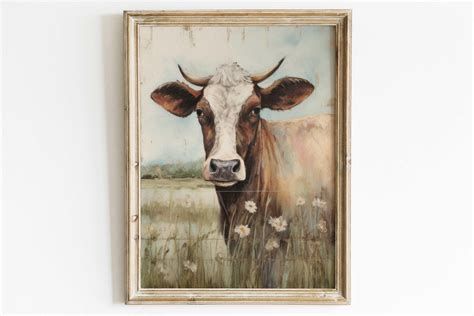 vintage  portrait whimsical  wall art cattle art farmhouse