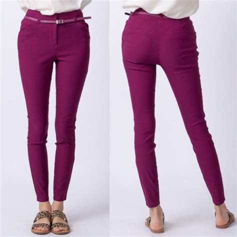 Magenta Belted Skinny Pants Laurieva