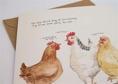 Three French Hens Christmas Card Funny Christmas Card Rd Etsy