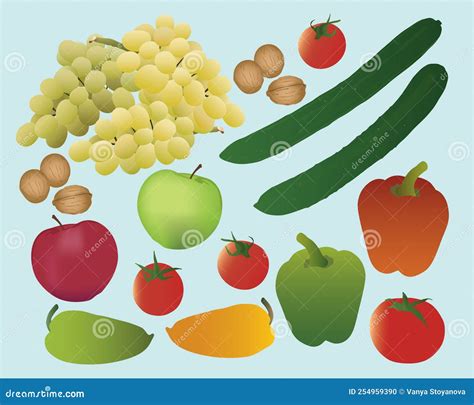 Dibujo Vectorial De Frutas Y Hortalizas Ilustración del Vector