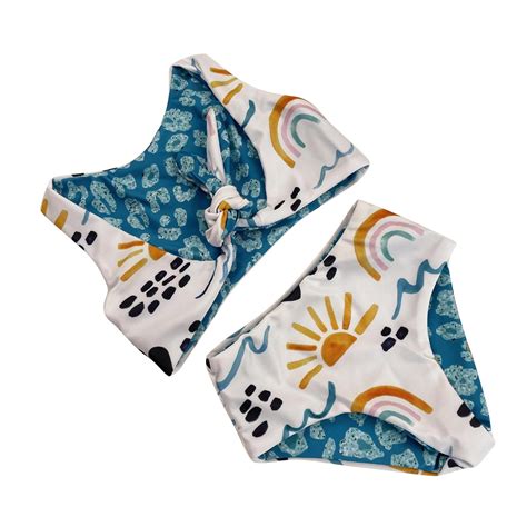 CHEEREAM Newborn Baby Girl Two Piece Swimsuit Floral Knotted Swim Top And Bottom Tankini Bikini