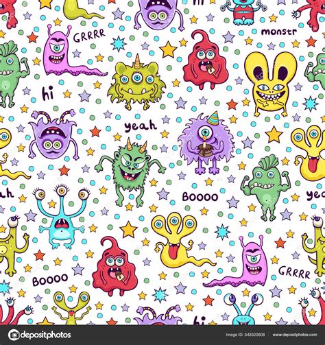 Cute Monster Seamless Pattern Funny Cartoon Character Print Fabric