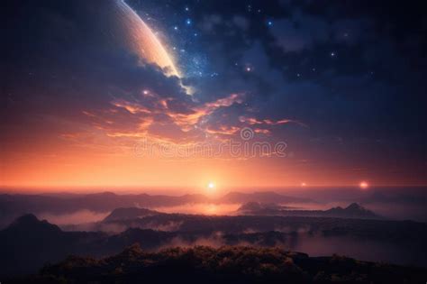 Beautiful Celestial Sky In Dreamy Fantasy With Bright Star In The Sky