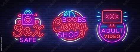 Vecteur Stock Sex Shop Neon Signs Collection Sex Industry Is The Concept Of Neon Adult Logos