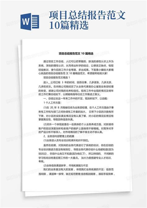 项目总结报告范文10篇精选word模板下载 编号qyjgzgpd 熊猫办公