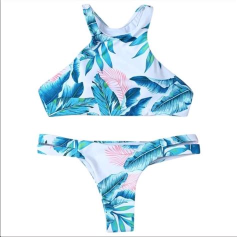 Wila Swim Sale Palm Print Pink White High Neck Bikini Poshmark