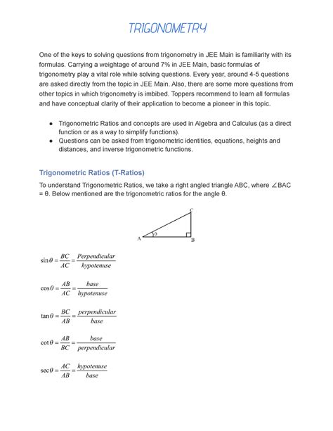 Trigonometry [JEE Portion] - One of the keys to solving questions from trigonometry in JEE Main ...