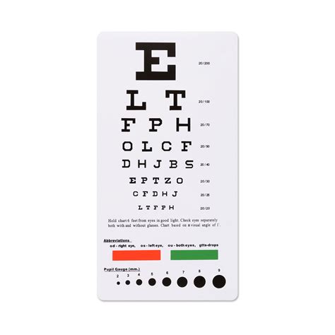 Custom Printable Snellen Eye Test Chart, 6 Feet, Plastic