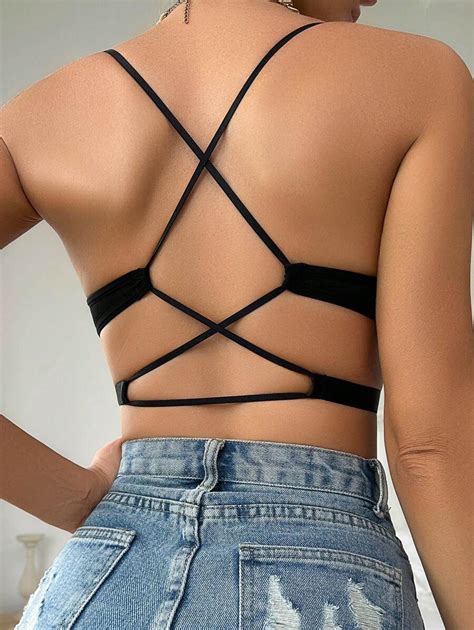 Solid Criss Cross Backless Bra Shein Usa