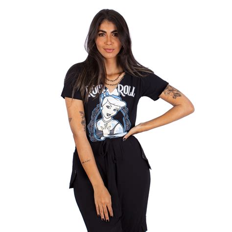 Blusa Corrente Princesa Rock Tatuada Preta Atacado Art Rock