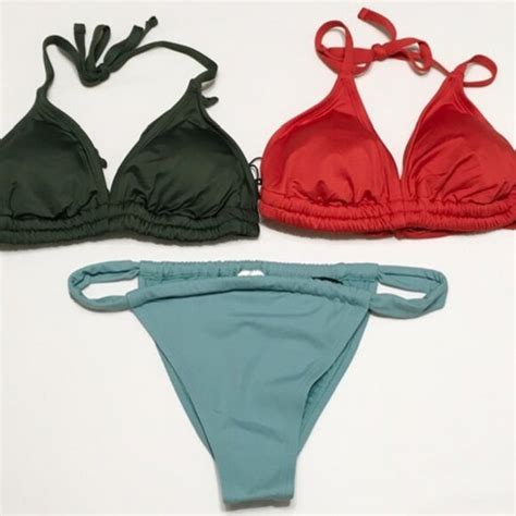 Shade Shore Swim Shade Shore Green Red S Tieback Bikini Top Green Cheeky Bottom