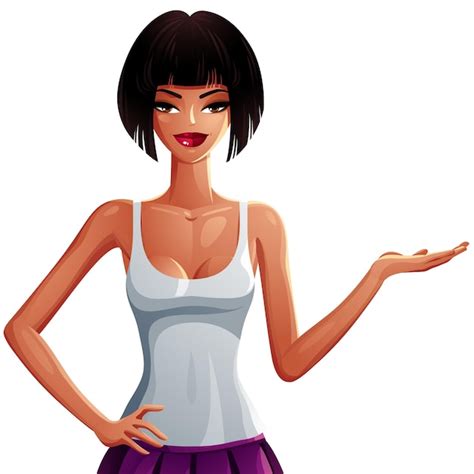 Premium Vector Sexy Flirting Woman Upper Body Portrait Beautiful Brunette Showing Something