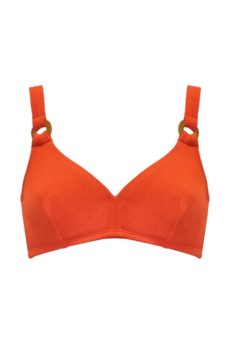 Cali Ribbed Texture Hidden Underwired Bikini Top In Orange Pour Moi