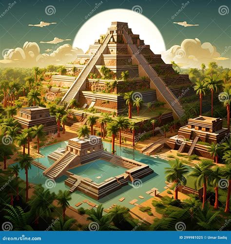 The Pyramids Of Chichen Itza Mexico Fascinating 3D Isometric View Of