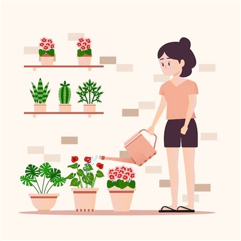 Niña regando plantas Vector Premium