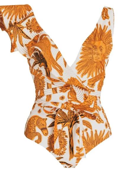 Printed V Neck Sling Swimsuit Gathered Slim Two Piece Bikini High Waist Open Back Sexy Elegant