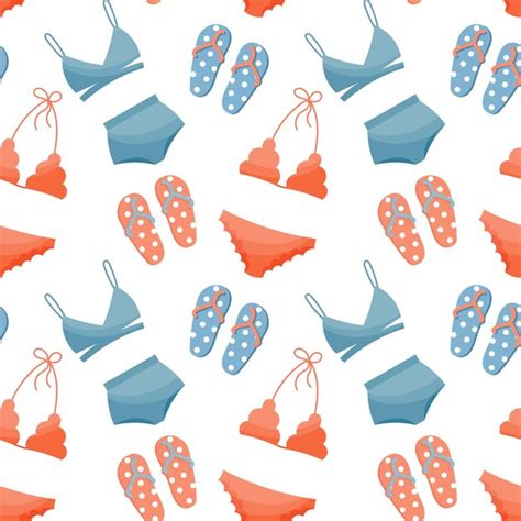 Premium Vector Seamless Pattern Drawn Women S Bikini Swimwear And Flipflops On A White Background