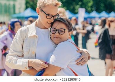 Happy Lesbian Couple Hugging Each Other Images Stock Photos D Objects Vectors