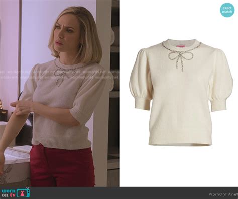 WornOnTV Trinas White Bow Embellished Sweater Top On Sex Life Clothes And Wardrobe From TV
