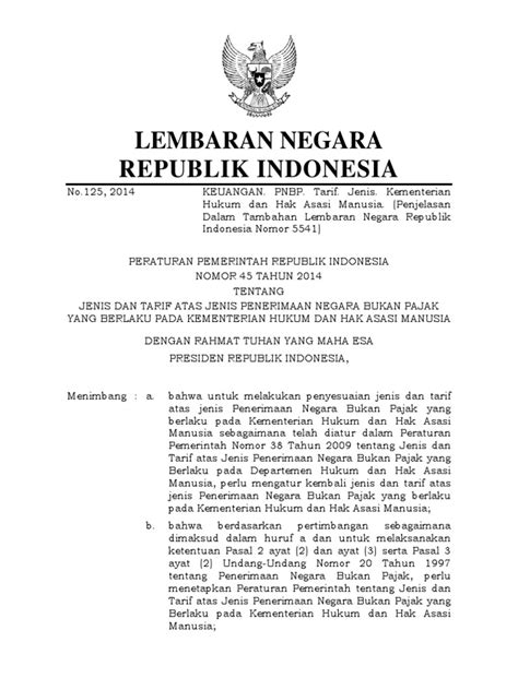 PDF Pp45 2014 Tentang Jenis Dan Tarif Pnbp Kemenkumham DOKUMEN TIPS