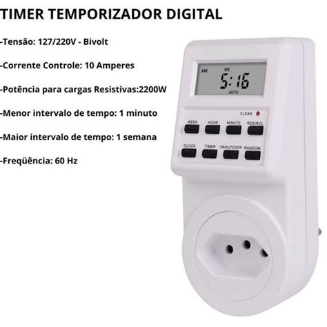 Timer Temporizador Digital Tomada Energia Bivolt 2 200w 10a Bmax