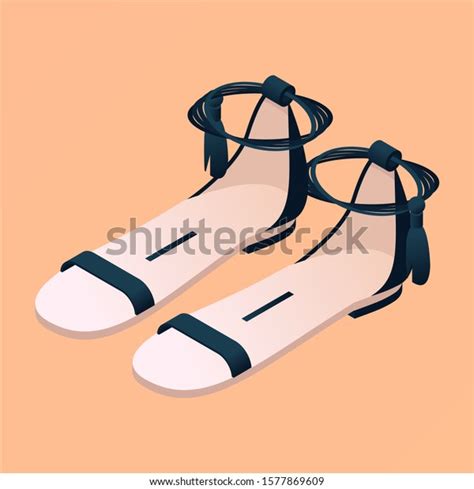 Isometric Flat Nude Black Sandals Isolated Stock Vector Royalty Free 1577869609 Shutterstock