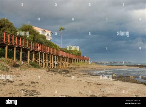 Wooden Boardwalk Senda Litoral Seafront Promenade Connecting Beaches