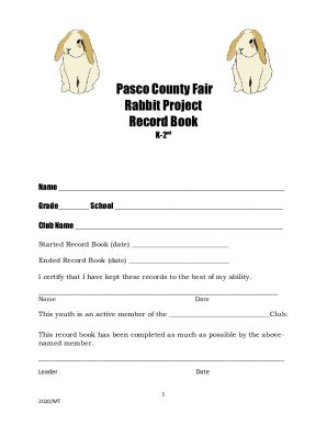 Fillable Online Pasco County Fair Rabbit Project Record Book Saffire