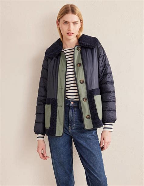 Quilted Borg Jacket Navy Boden Eu