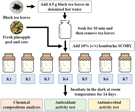 A process flow diagram for kombucha fermentation experiments. (K1: 60 g ...