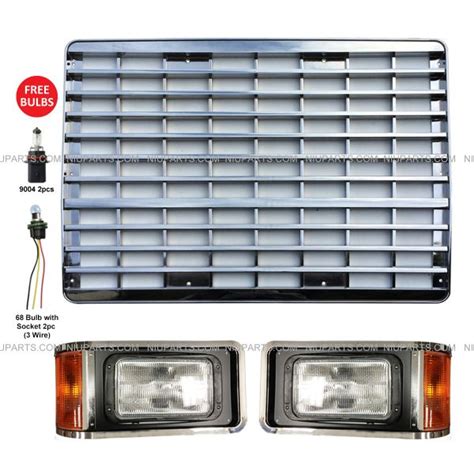 Grille Chrome And Headlight Set Driver And Passenger Side Fit Mack