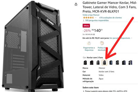 Gabinete Gamer Mancer Kevlar Mid Tower Lateral De Vidro 3 Fans