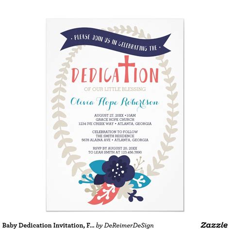 Baby Dedication Invitation Floral Contemporary Invitation Zazzle