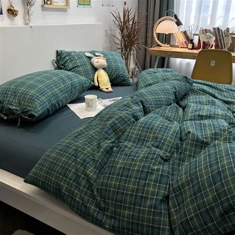 Classic Vintage Blue Green Geometric Plaid Bedding 56 Off