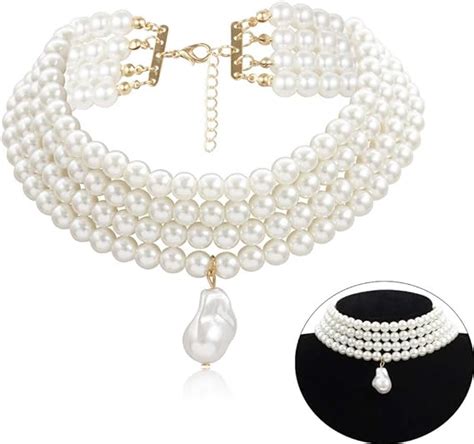 Amazon Daimay Simulated Pearl Chokers Multi Layer Pearl Necklace