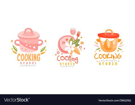 Cooking Studio Logo Design Set Culinary School Vector Image