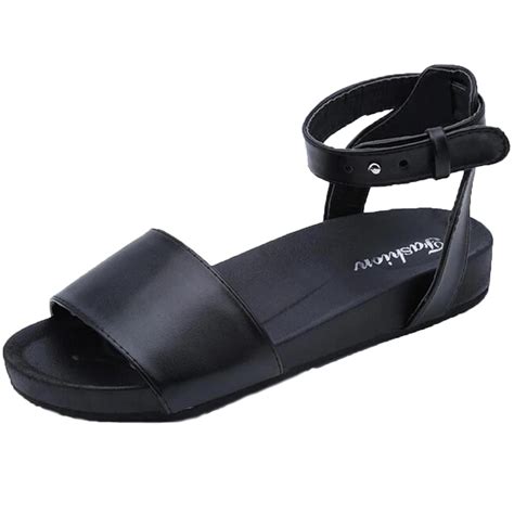 Women Sandals Pu Leather Flat Sandals Low Wedges Summer Shoes Women